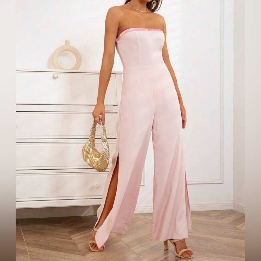 New soft pink jumpsuit with detailing on top